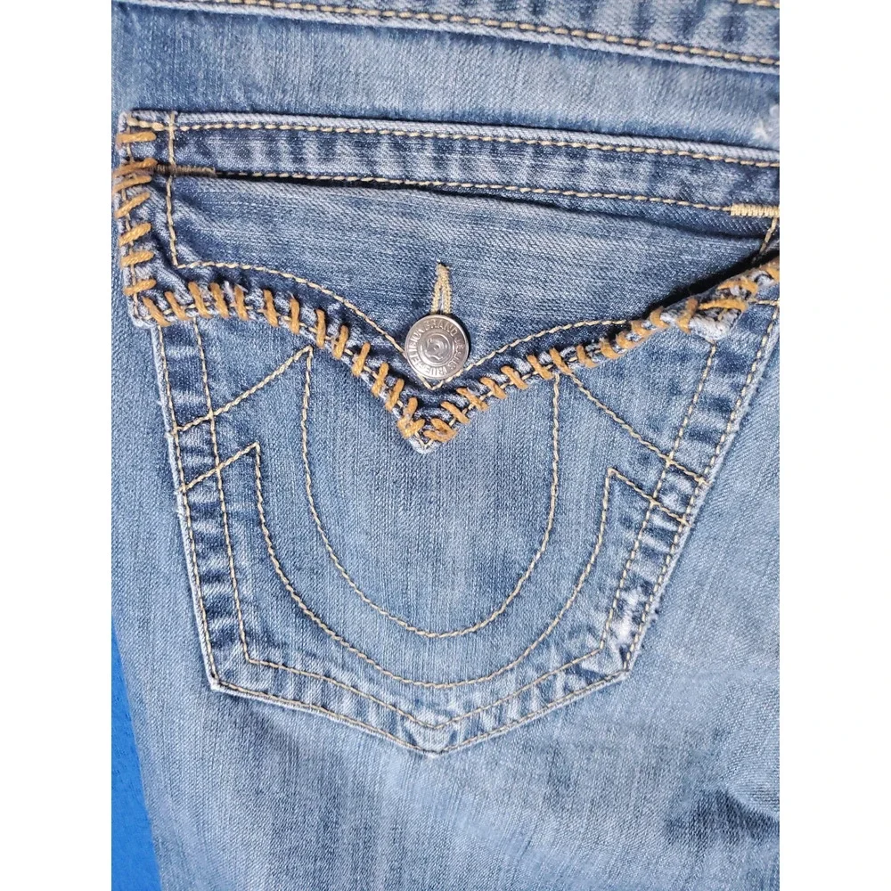 Vtg True Religion Jeans USA Men's 36 Straight Flap Pocket Big T Thick Stitch